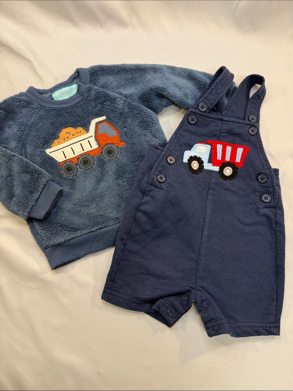 Pookie Kids Navy Truck Appliqué Overall Set - Navy Blue